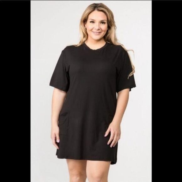 Black Short Solid Dress With Pockets, 3XL NWT - Picture 2 of 6